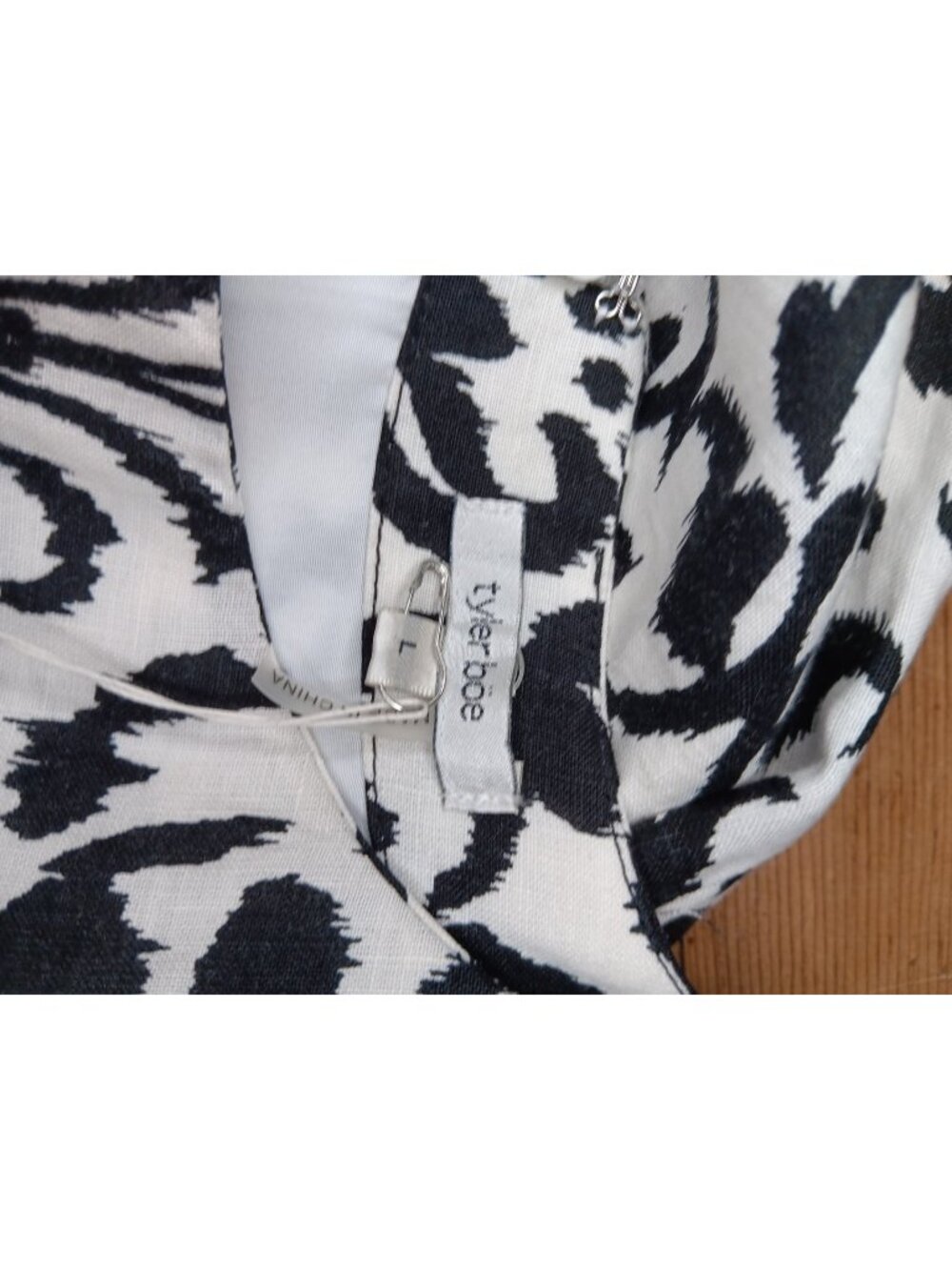 Tyler Boe 100% Linen Shift Dress Womens L Black Damask Boho Print Sleeveless NWT - Picture 9 of 10